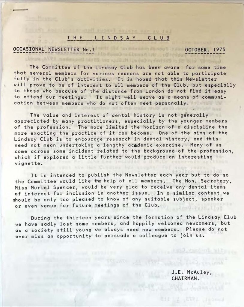 Cover of Lindsay Club Occasional Newsletter Number 1