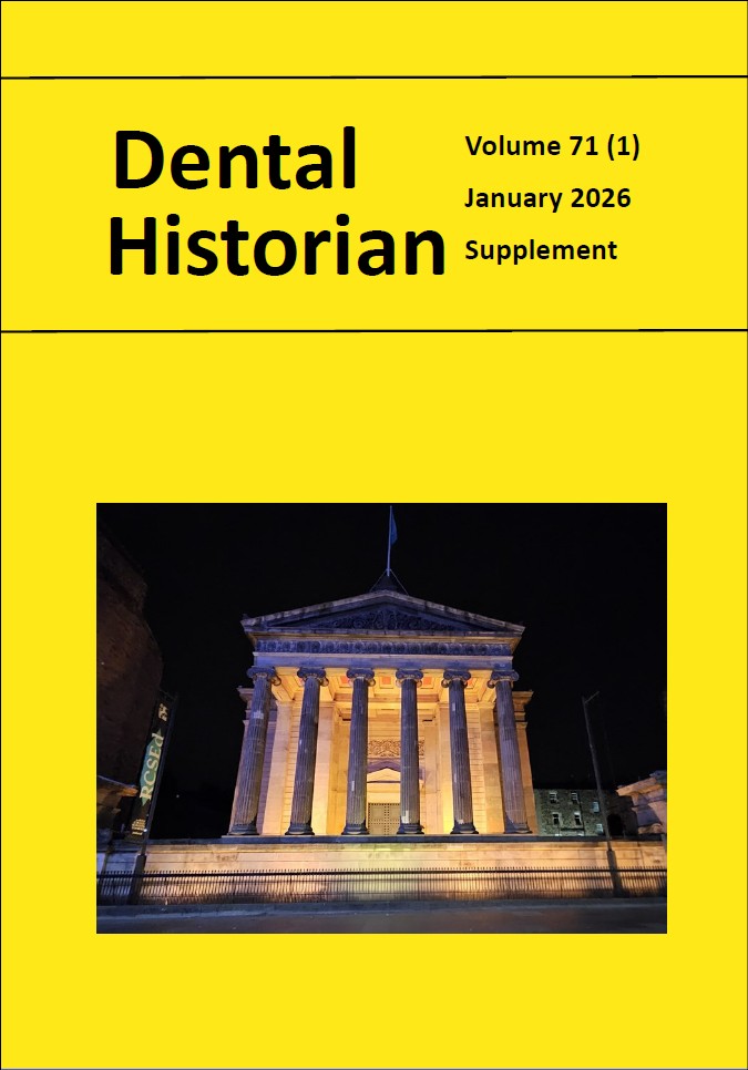 Cover of Dental Historian 2026 Supplement showing the Royal College of Surgeons Edinburgh at night